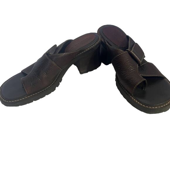 Hokus Pokus Size 8 Sandal 2" block heel Leather brown Women shoe - Picture 2 of 9